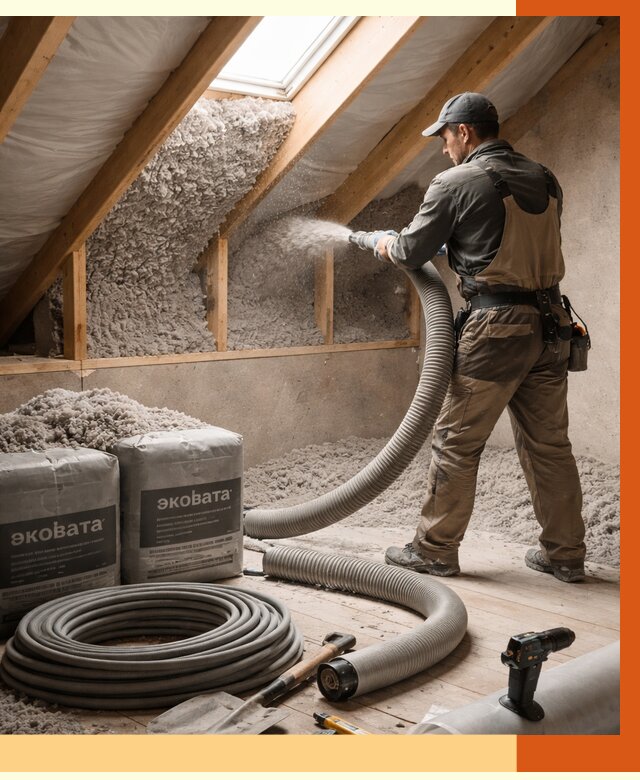 Утепление мансарды эковатой в Кирове от 2236 руб/м2 — монтаж, задувка, цена | ТепломастерКро