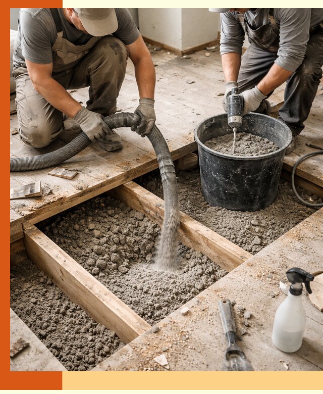 Заполнение пустот пола в Кирове полиуретаном и пенополистиролом