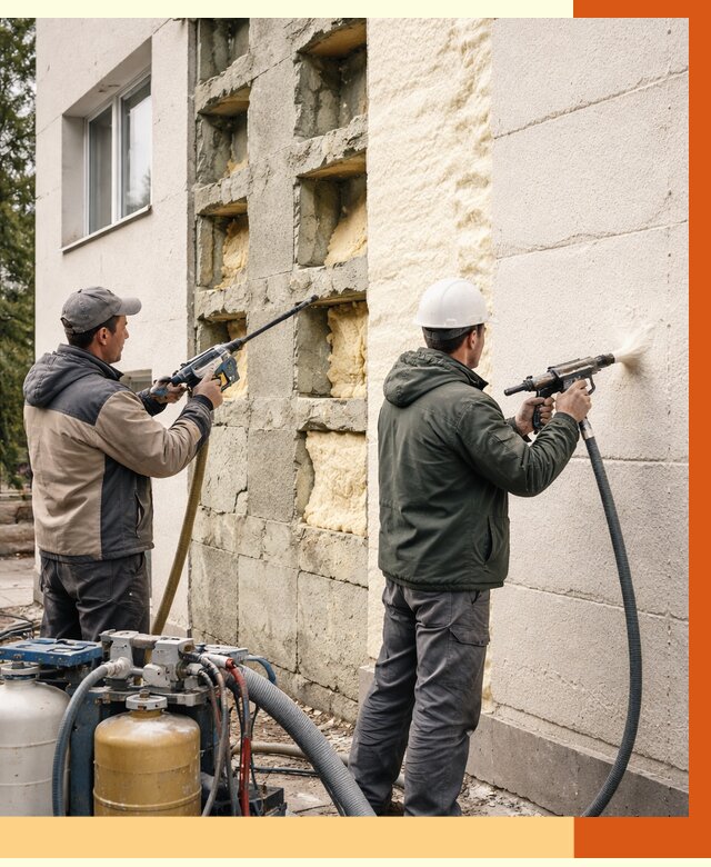 Заполнение пустот фасада в Кирове от 4574 руб. — утепление пустот облицовки | ТепломастерКро