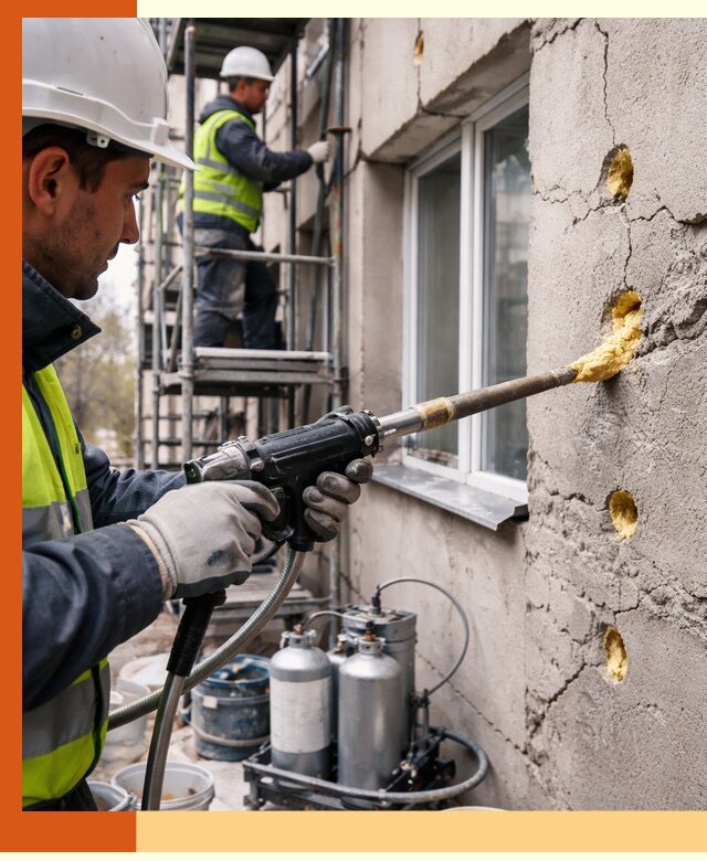 Заполнение пустот в фасаде и утепление стен в Кирове