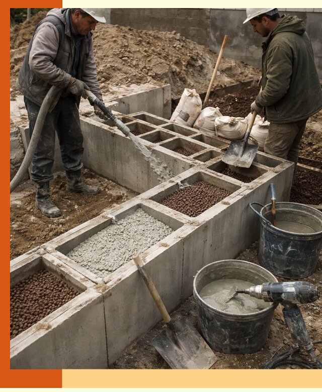 Заполнение полостей фундамента в Кирове герметичным утеплением и повышением прочности