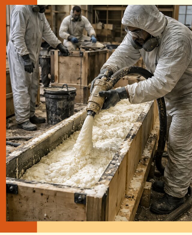 Заливка пенополиуретана в формы для утепления в Кирове